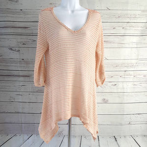 Blu Pepper Striped Open Knit Sweater Orange Cream Medium Pullover Crochet Detail